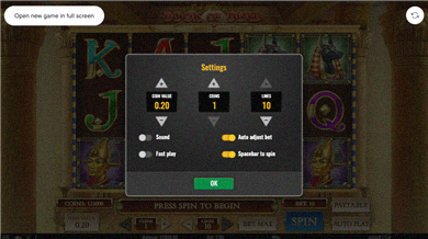 Book of Dead Einstellungen